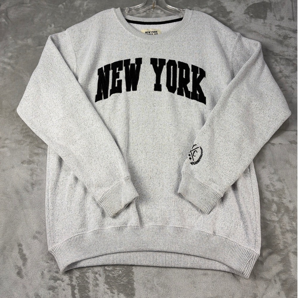 New York Popular Grey Marl Crewneck Sweatshirt Mens Large NYC Graphic Pullover